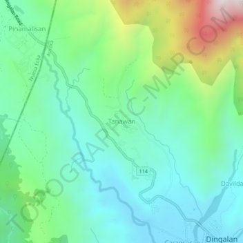 Topografische kaart Tanawan, hoogte, reliëf