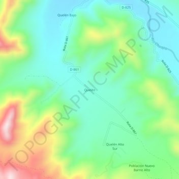 Topografische kaart Quelén, hoogte, reliëf