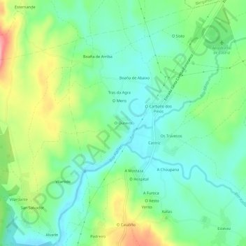 Topografische kaart O Outeiro, hoogte, reliëf