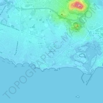 Topografische kaart Malfato, hoogte, reliëf
