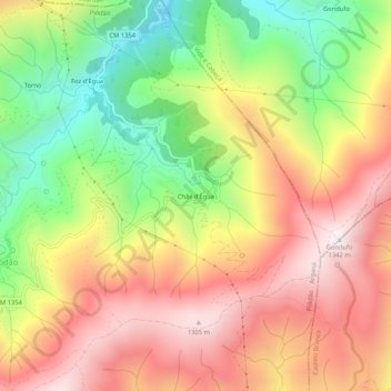Topografische kaart Chãs d'Égua, hoogte, reliëf