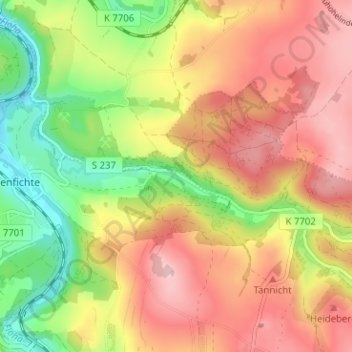 Topografische kaart Lößnitztal, hoogte, reliëf