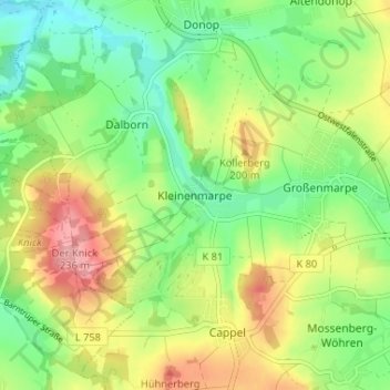 Topografische kaart Kleinenmarpe, hoogte, reliëf