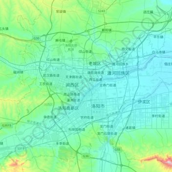 Topografische kaart 洛阳市, hoogte, reliëf