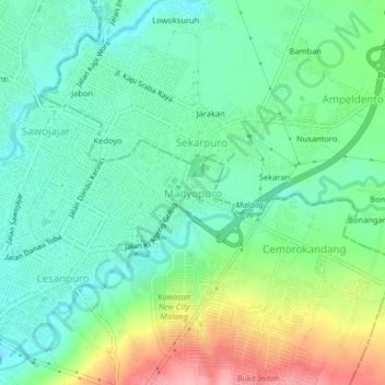 Topografische kaart Madyopuro, hoogte, reliëf