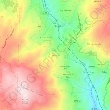 Topografische kaart Viadores, hoogte, reliëf