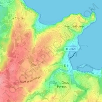 Topografische kaart Keruncun, hoogte, reliëf