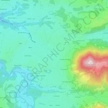 Topografische kaart Hundham, hoogte, reliëf