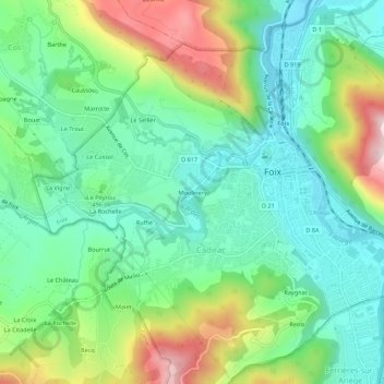 Topografische kaart Moulinery, hoogte, reliëf