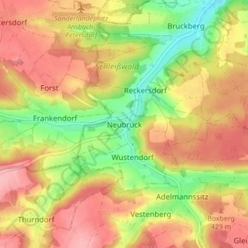 Topografische kaart Neubruck, hoogte, reliëf