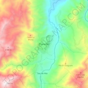 Topografische kaart Planadas, hoogte, reliëf