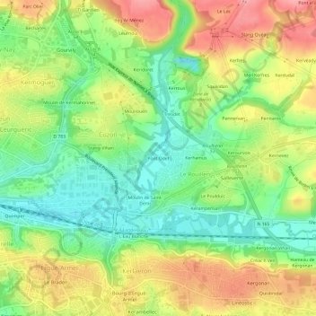 Topografische kaart Pont Odet, hoogte, reliëf