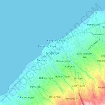 Topografische kaart Singaraja, hoogte, reliëf