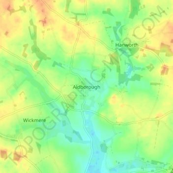 Topografische kaart Aldborough, hoogte, reliëf