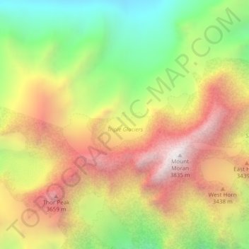 Topografische kaart Triple Glaciers, hoogte, reliëf