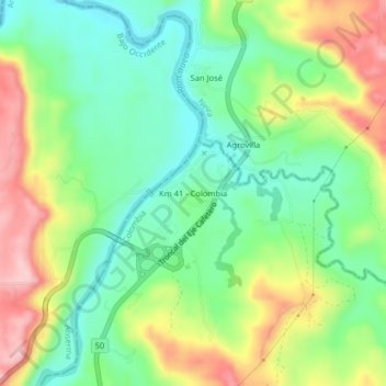 Topografische kaart Km 41 - Colombia, hoogte, reliëf