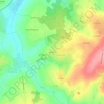 Topografische kaart Vaurobert, hoogte, reliëf