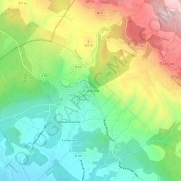 Topografische kaart Le Colombier, hoogte, reliëf