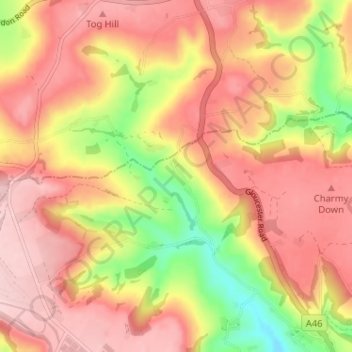 Topografische kaart Tadwick, hoogte, reliëf