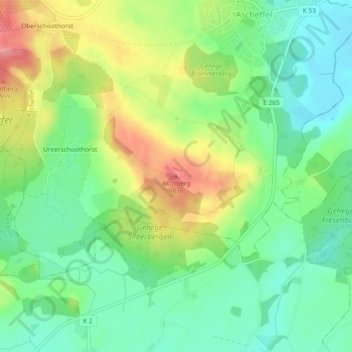 Topografische kaart Aschberg, hoogte, reliëf