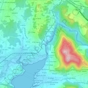Topografische kaart Os Barracóns, hoogte, reliëf