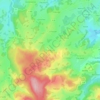 Topografische kaart Chantagrioux, hoogte, reliëf