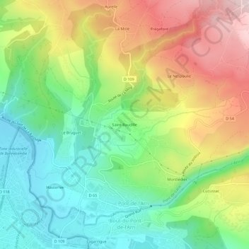 Topografische kaart Saint-Baudille, hoogte, reliëf