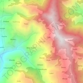 Topografische kaart Dharan, hoogte, reliëf