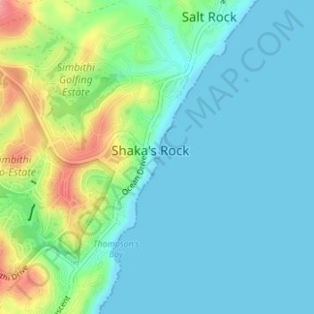 Topografische kaart Shaka's Rock, hoogte, reliëf