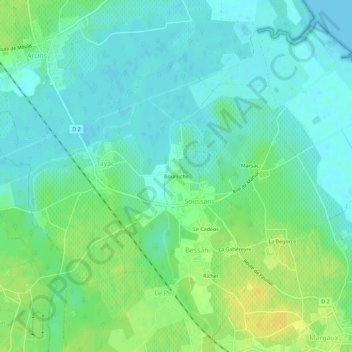 Topografische kaart Bourriche, hoogte, reliëf