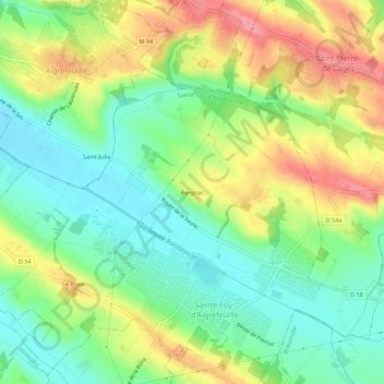Topografische kaart Bergnac, hoogte, reliëf