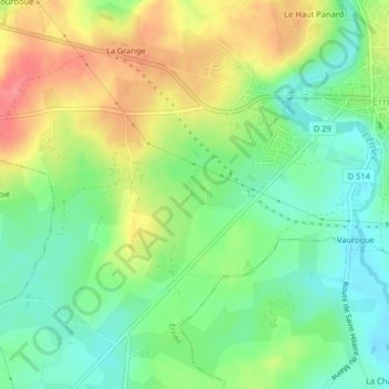 Topografische kaart Les Bas Villiers, hoogte, reliëf