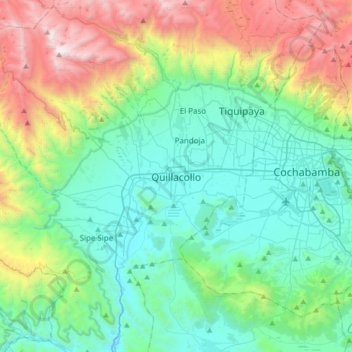 Topografische kaart Quillacollo, hoogte, reliëf
