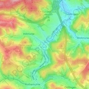 Topografische kaart Wendenerhütte, hoogte, reliëf