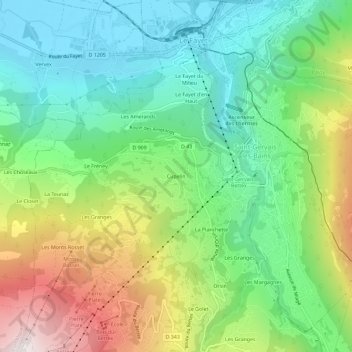 Topografische kaart Cupelin, hoogte, reliëf