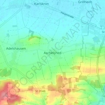 Topografische kaart Aschelsried, hoogte, reliëf