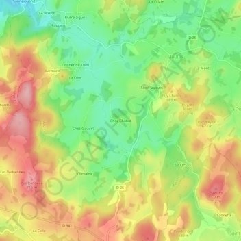 Topografische kaart Chez Chabot, hoogte, reliëf