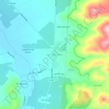 Topografische kaart Las Ramadas, hoogte, reliëf