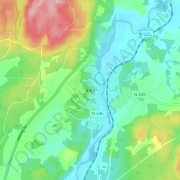 Topografische kaart Åled, hoogte, reliëf