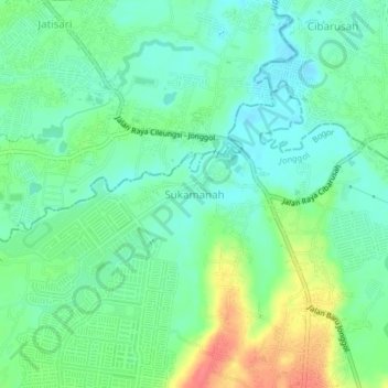 Topografische kaart Sukamanah, hoogte, reliëf