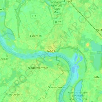 Topografische kaart Rees, hoogte, reliëf