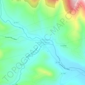 Topografische kaart Truchas / Trueitas, hoogte, reliëf