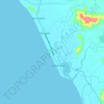 Topografische kaart Santa Cruz, hoogte, reliëf