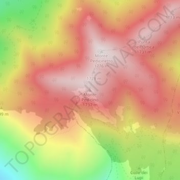 Topografische kaart Monte Pedicino, hoogte, reliëf