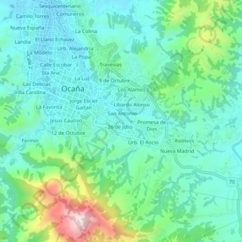 Topografische kaart El Bambo, hoogte, reliëf