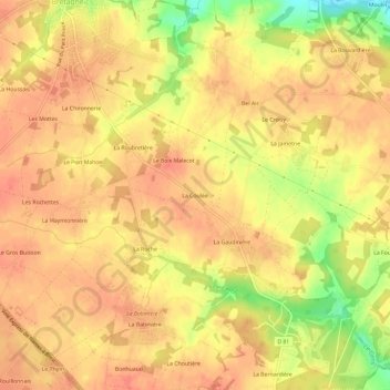 Topografische kaart La Coulée, hoogte, reliëf