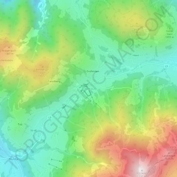 Topografische kaart Oberau, hoogte, reliëf