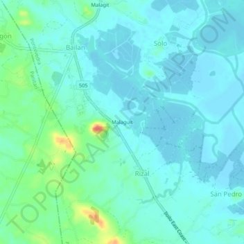 Topografische kaart Malaguit, hoogte, reliëf