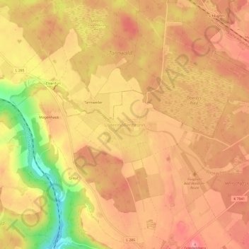 Topografische kaart Untermöllenbronn, hoogte, reliëf