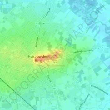 Topografische kaart Heistse Berg, hoogte, reliëf